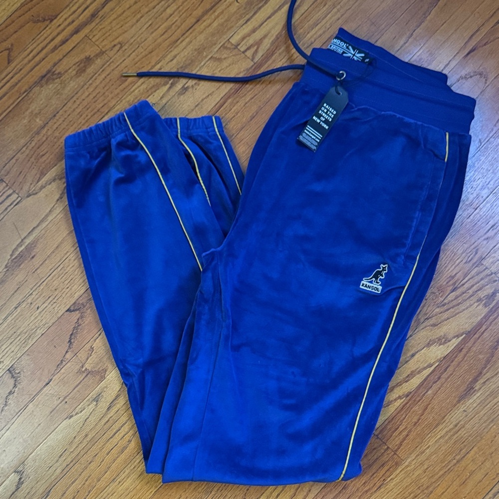 Kangol Men's Blue Joggers with Yellow Trim
